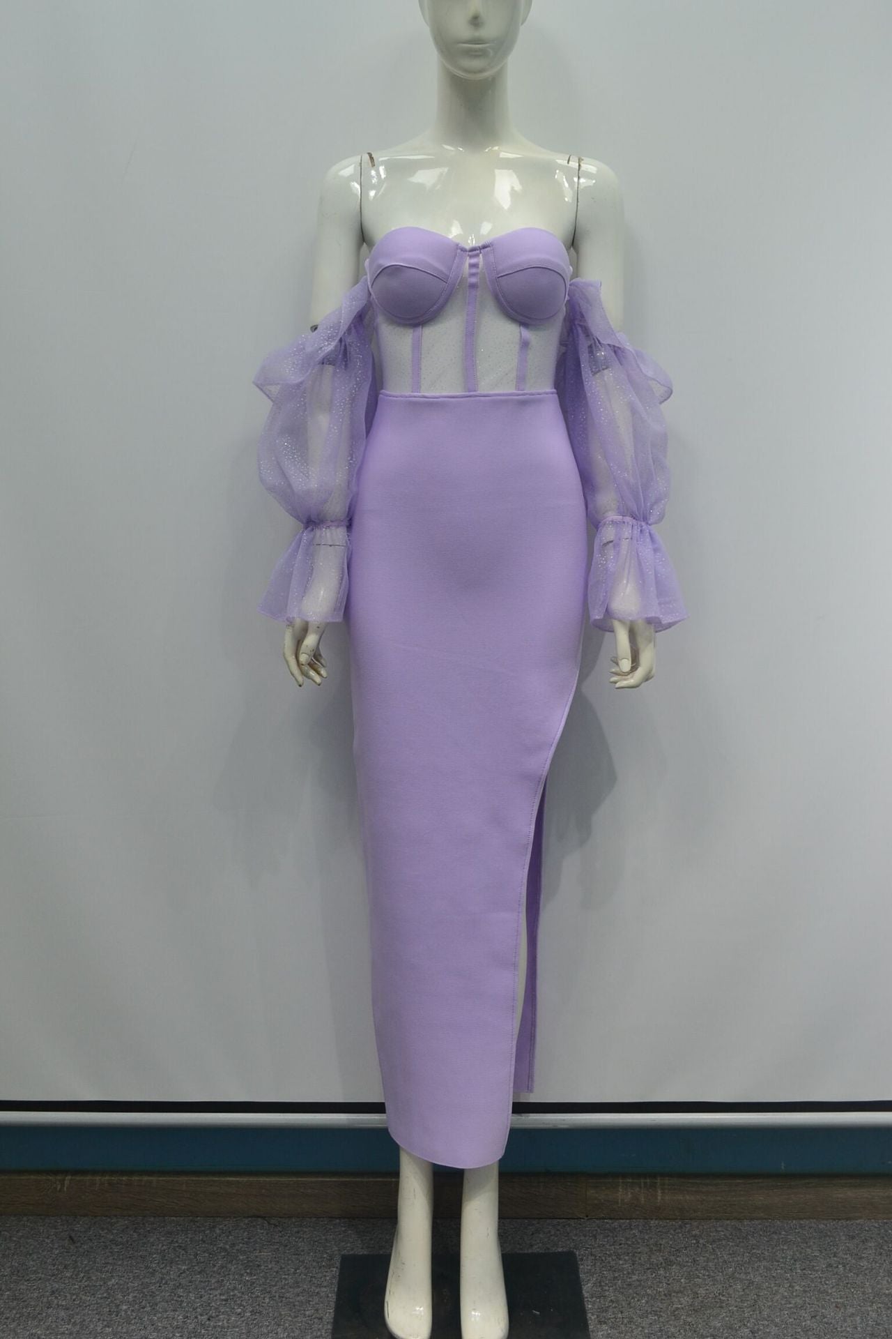 Niche Stretch Hors-épaule Mesh manches longues Élégante robe du soir