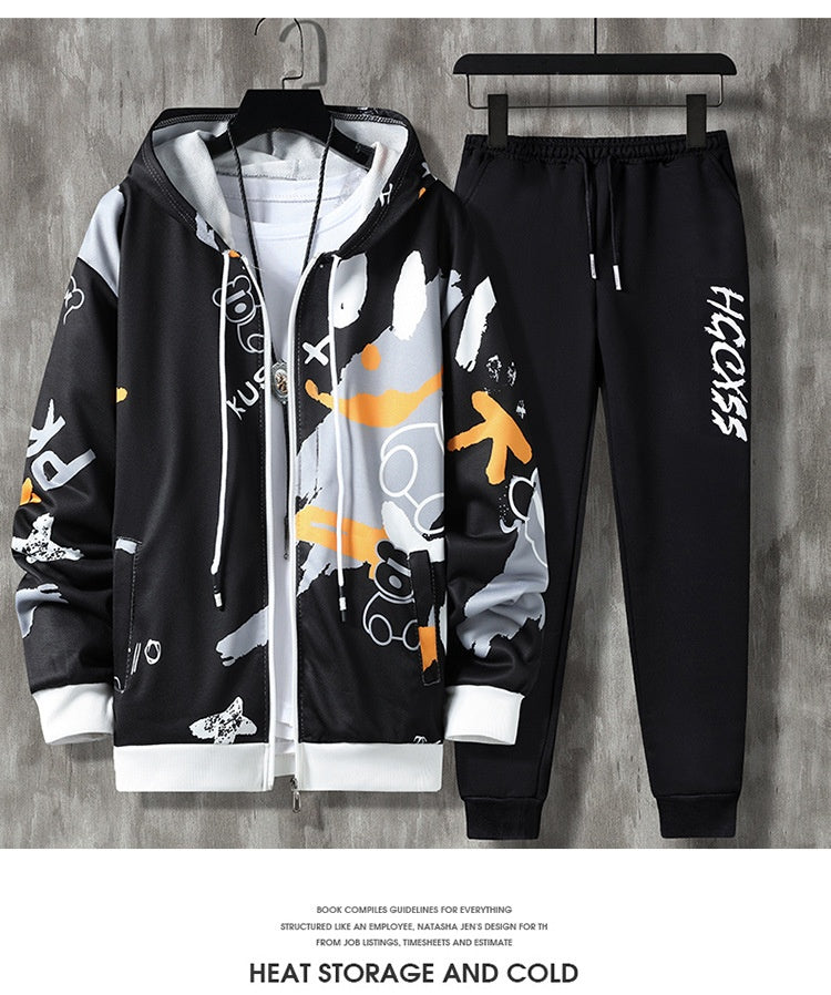 Men's Spring and Autumn Long Sleeve Zipper Imprimé costume occasionnel