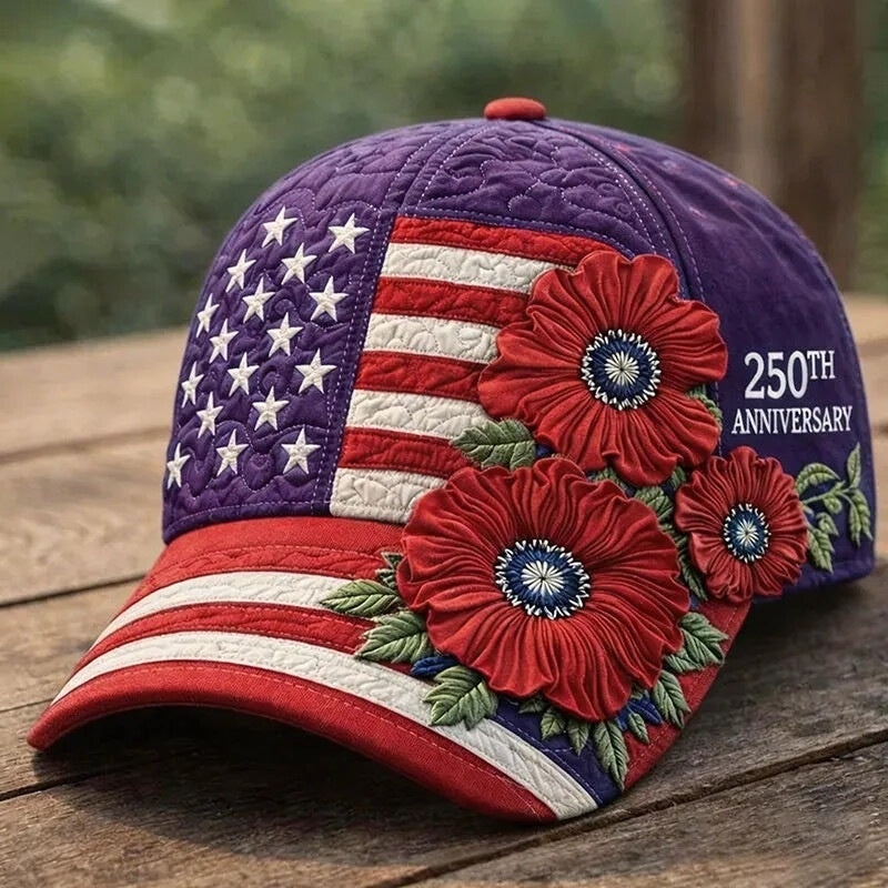 L'Amérique 250ème anniversaire Rose 3D imprimé Casquette de baseball pour les voyages quotidiens et l'indépendance