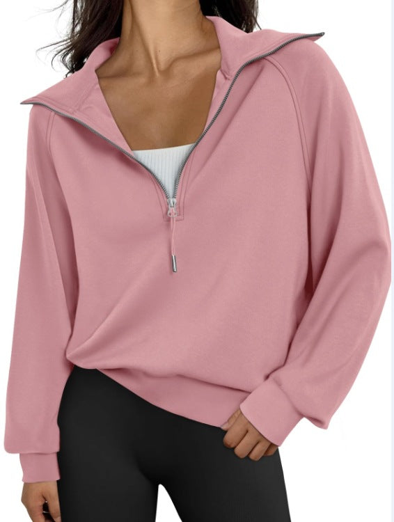 Sweat-shirt à manches courtes demi-zip pour femmes