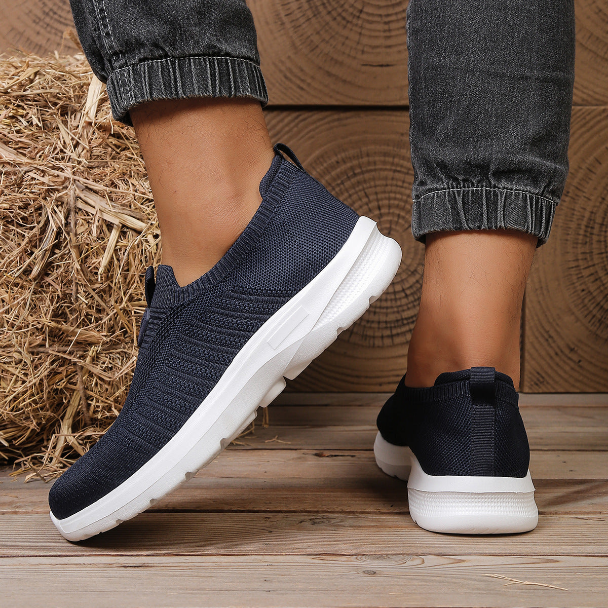 Hommes Flyknit Slip-On Casual Sports Mesh Chaussures de marche