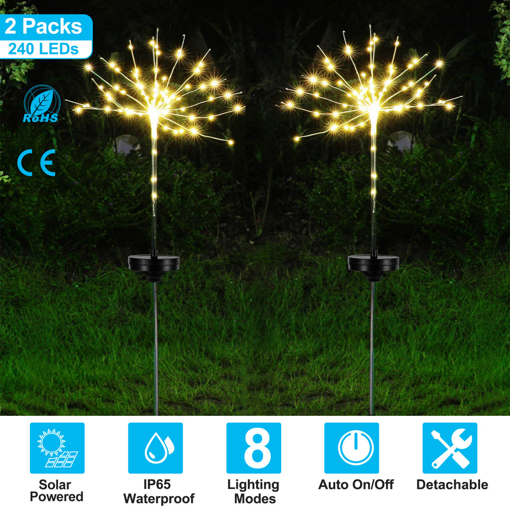 2Pcs Solar Powered Starburst Lights 240 LEDs Firework Lampe Jardin Chemin Lumières Decor pour Sp