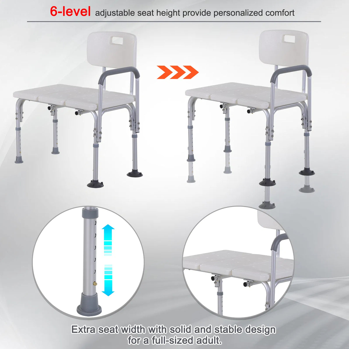 Chaise de transfert en aluminium avec pieds antidérapants
