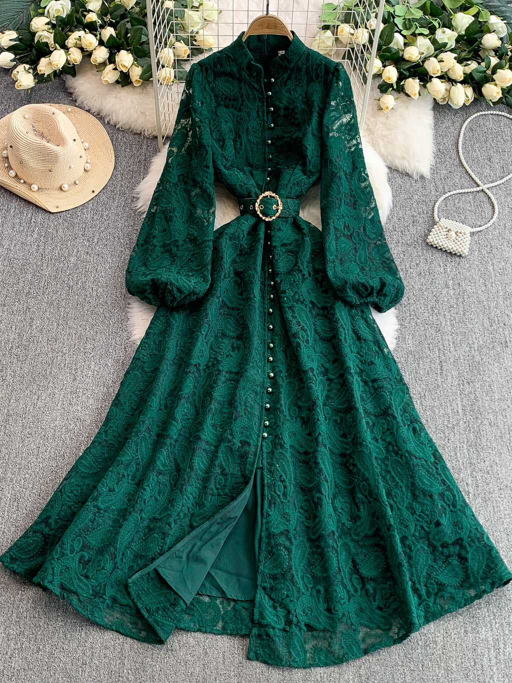 Robe de lanterne en dentelle rétro pour femmes