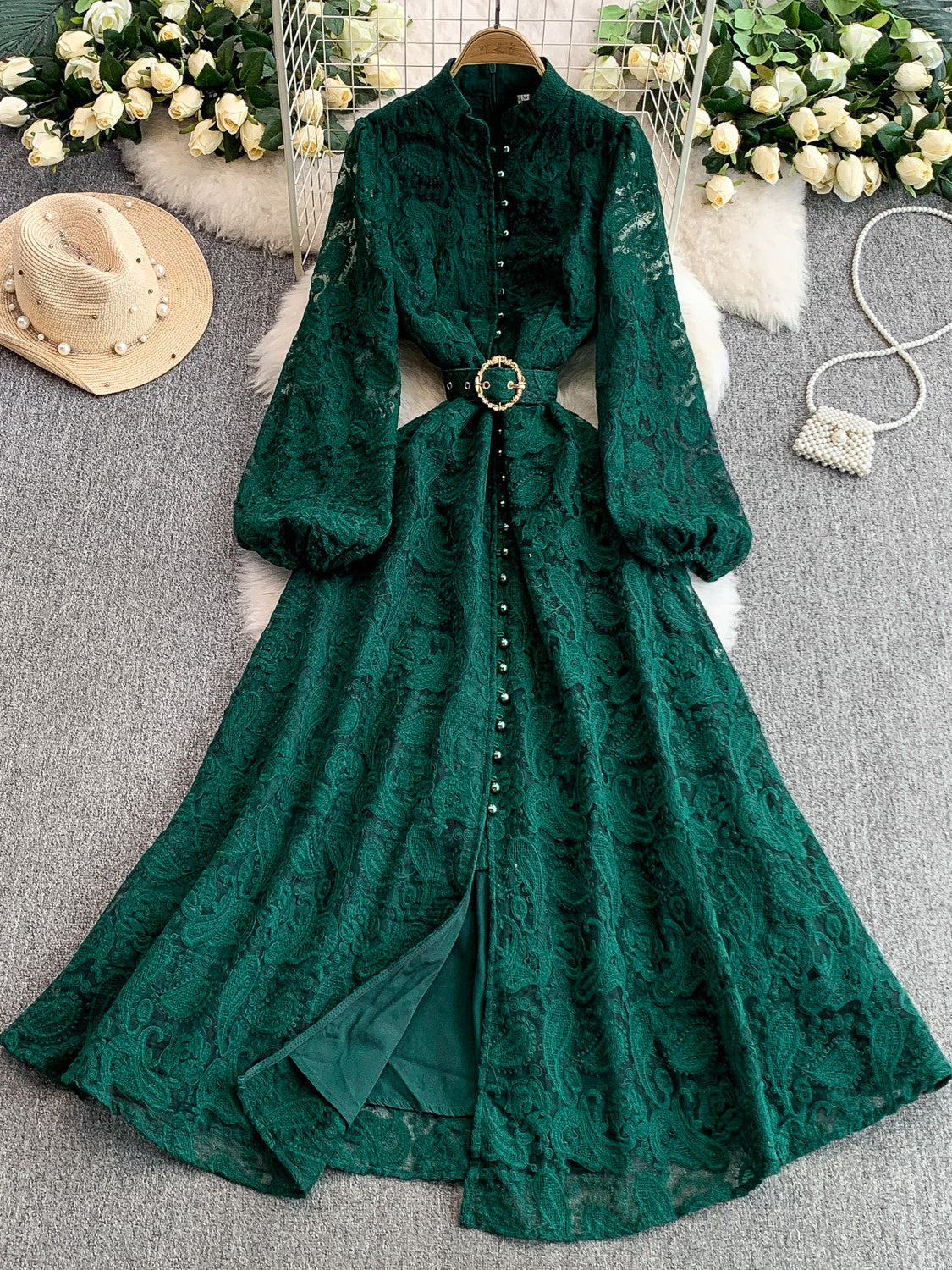 Robe de lanterne en dentelle rétro pour femmes