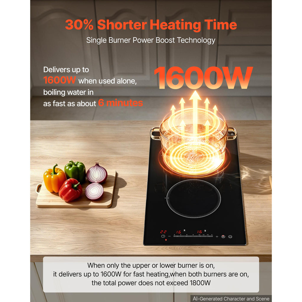 Cuisinière électrique 12 pouces 2 brûleurs Poêle portable Top 1800W 120V
