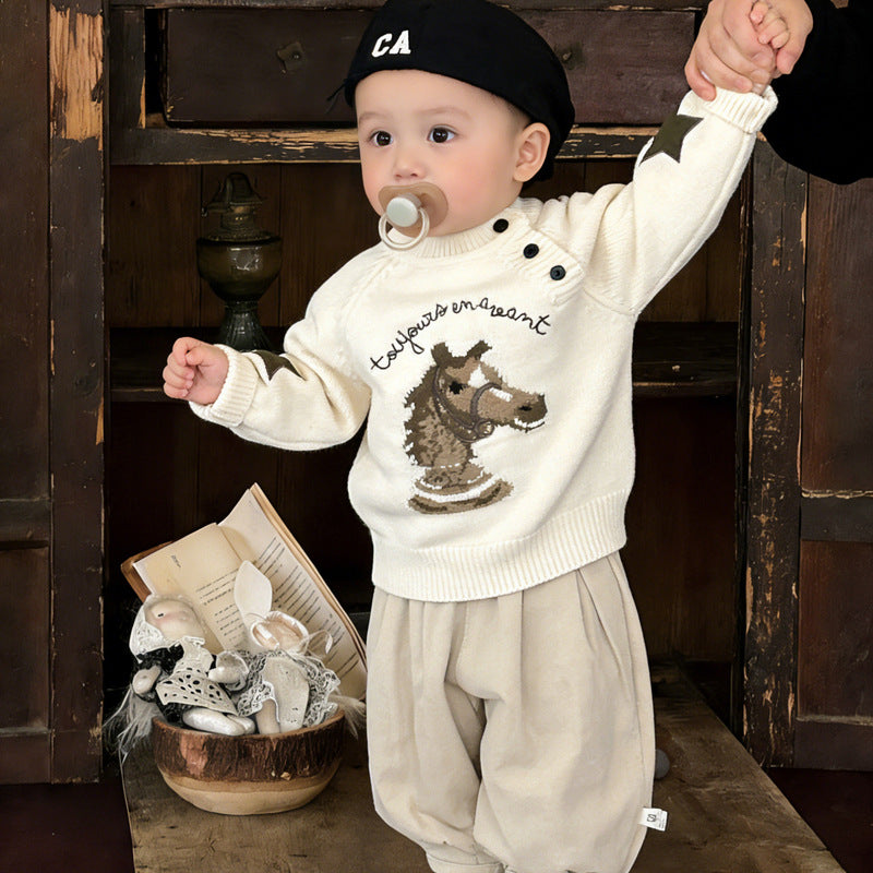Cavalier Cartoon Année Chandail tricoté Vêtements pour enfants Chandail