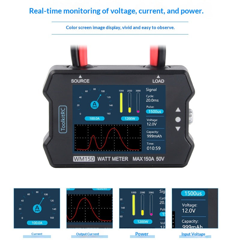 ToolkitRC WM150 Compteur de puissance 50V 150A