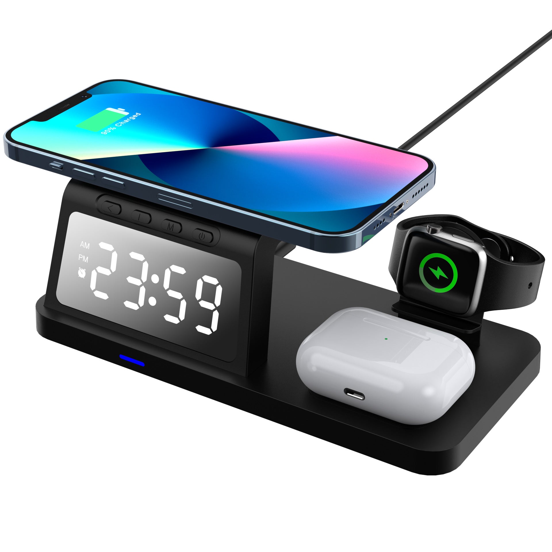 Chargeur sans fil 4-en-un d'horloge Chargeur rapide