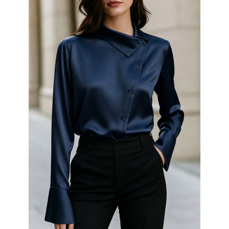 Blouse satinée à manches longues pour femmes