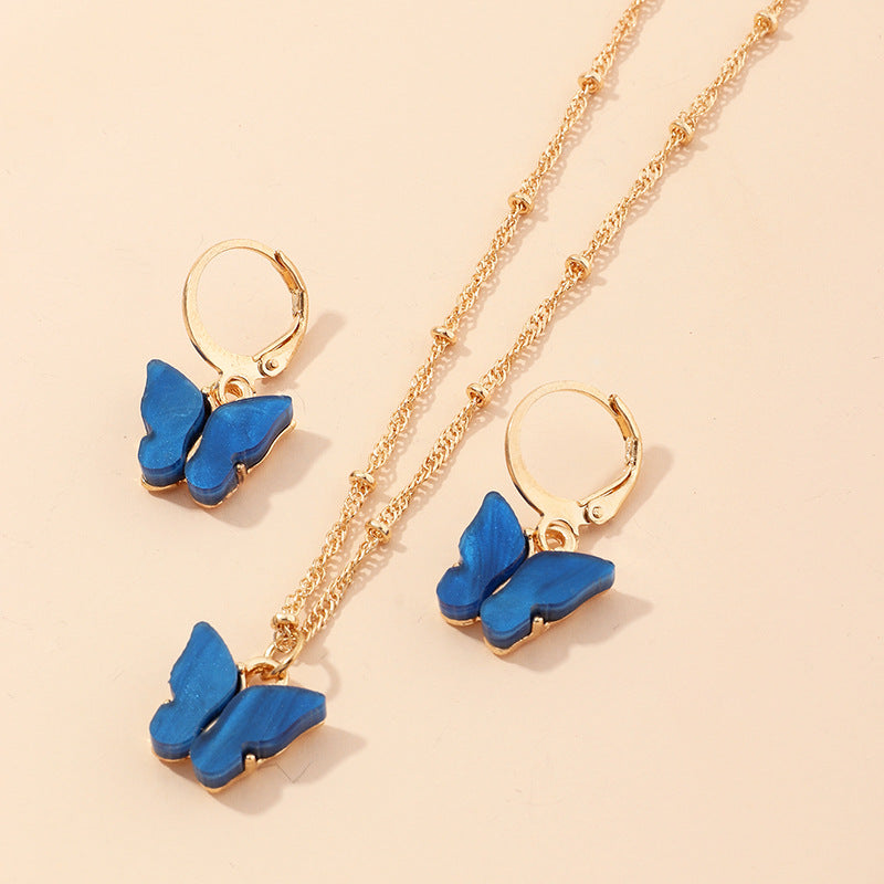 La mode créative résine papillon collier et boucle d'oreille ensemble