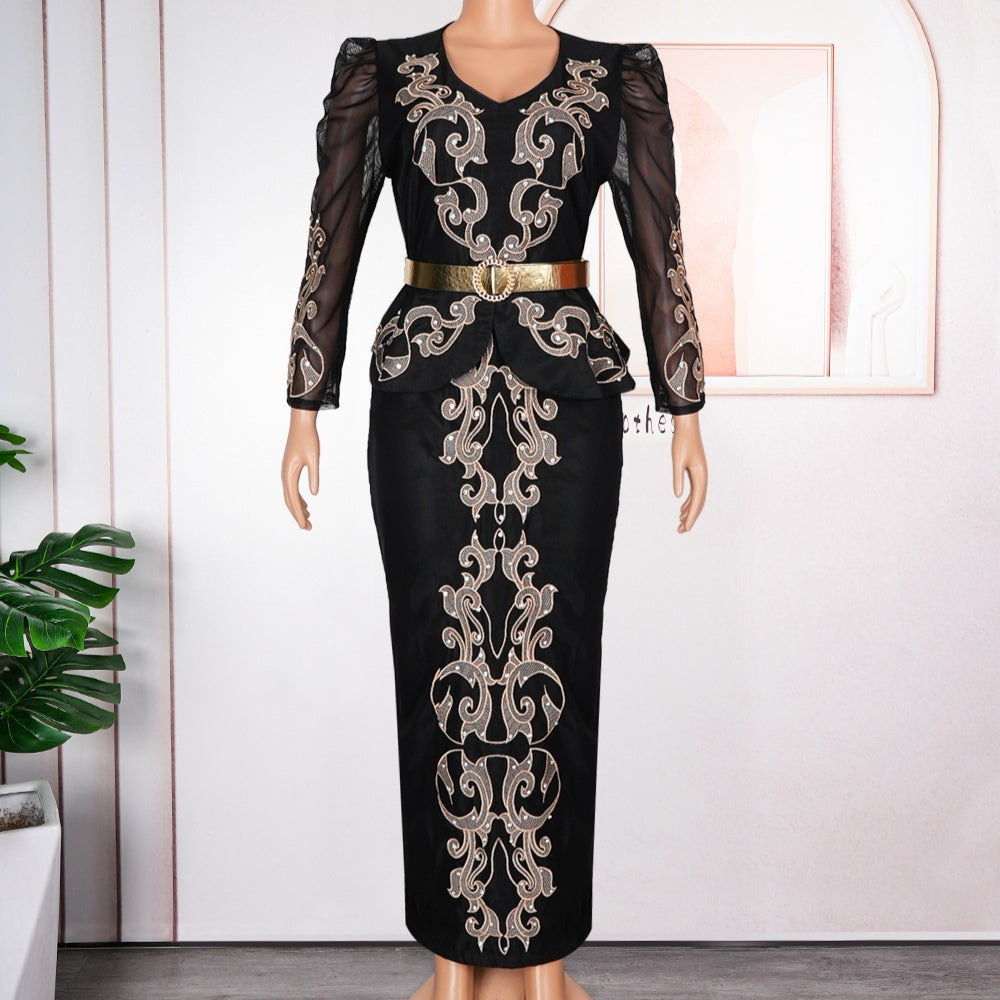 Robe formelle de luxe pour femmes Strass Perled Col V