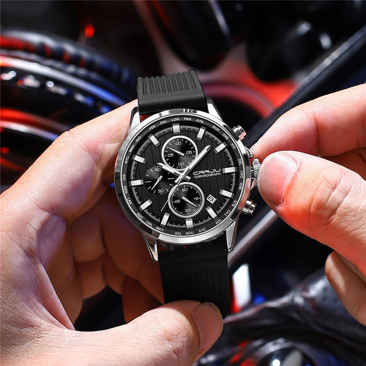 Bracelet en silicone pour homme Bracelet en acier à six broches Business Casual Watch