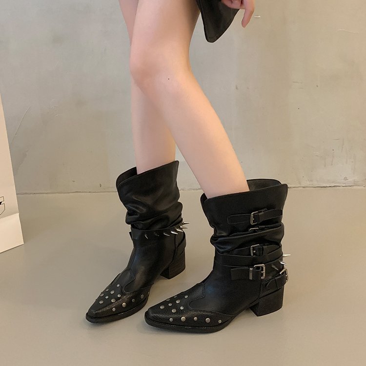 Bottes de cow-boy noir ruche Western pour femmes