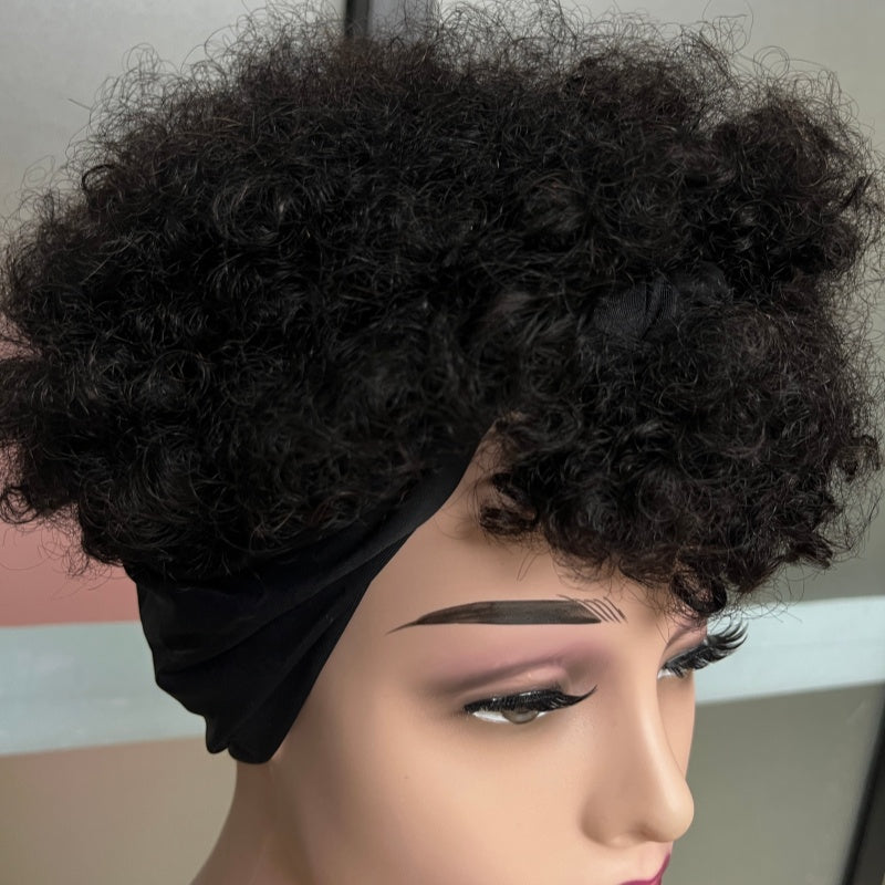 Naturel Noir Court Afro Kinky Perruque Curly avecAttachéTeambands Glueless Synthetic Wear Et