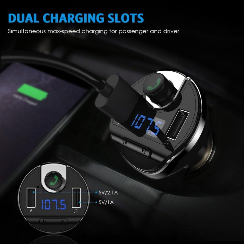 Voiture Bluetooth T20 Emetteur FM sans mains Chargeur de téléphone MP3