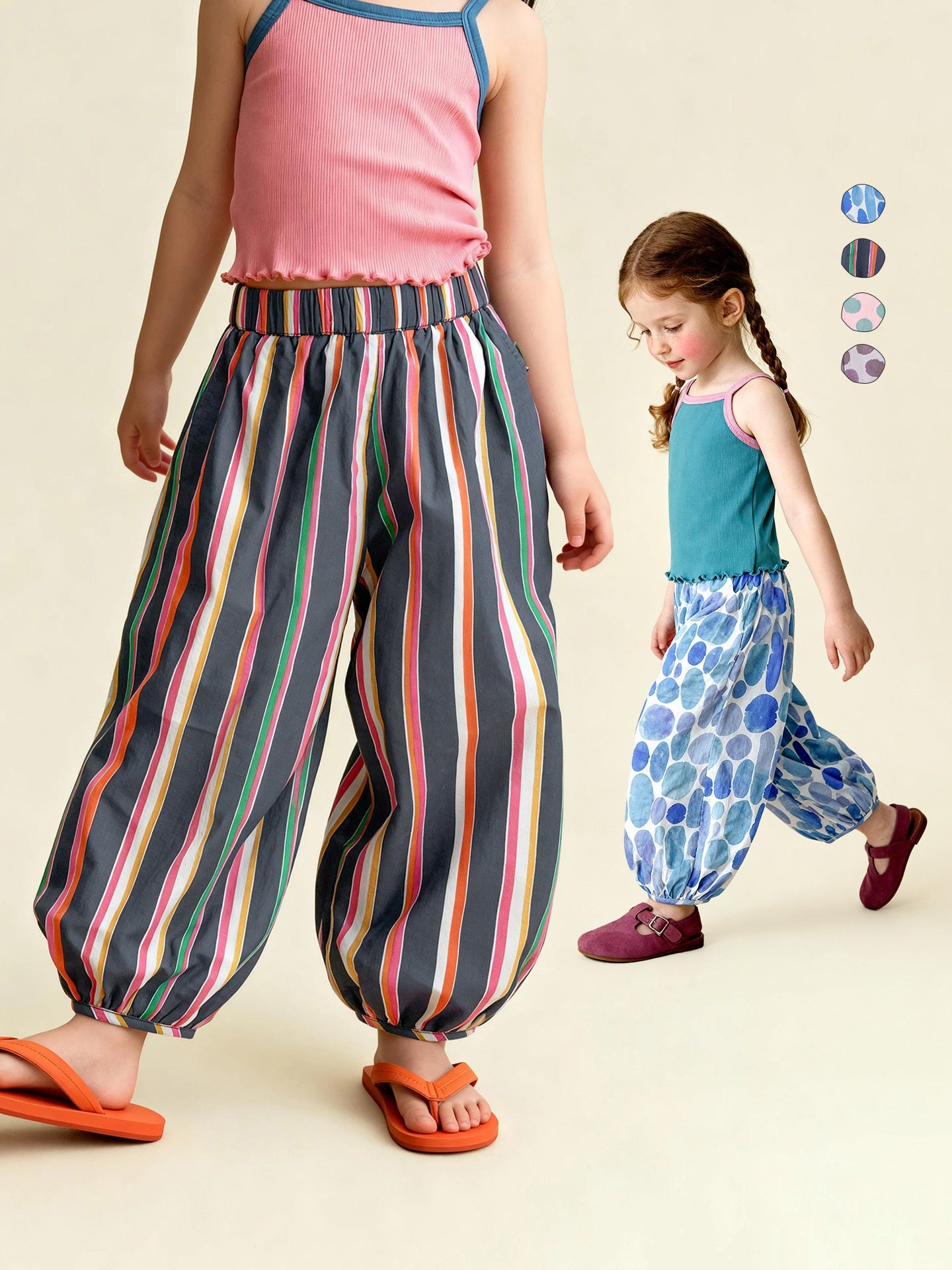 Arrivée enfants Color-Block rayé et Polka-Dot anti-Mosquito pantalons