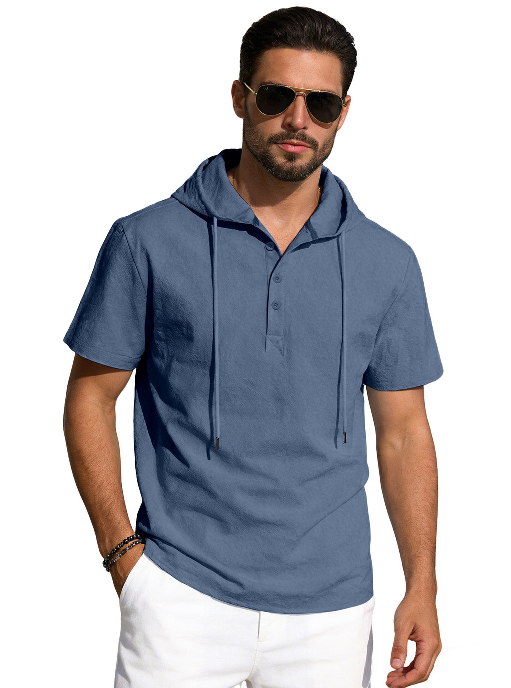 T-shirt à capuche manches courtes en coton pour hommes