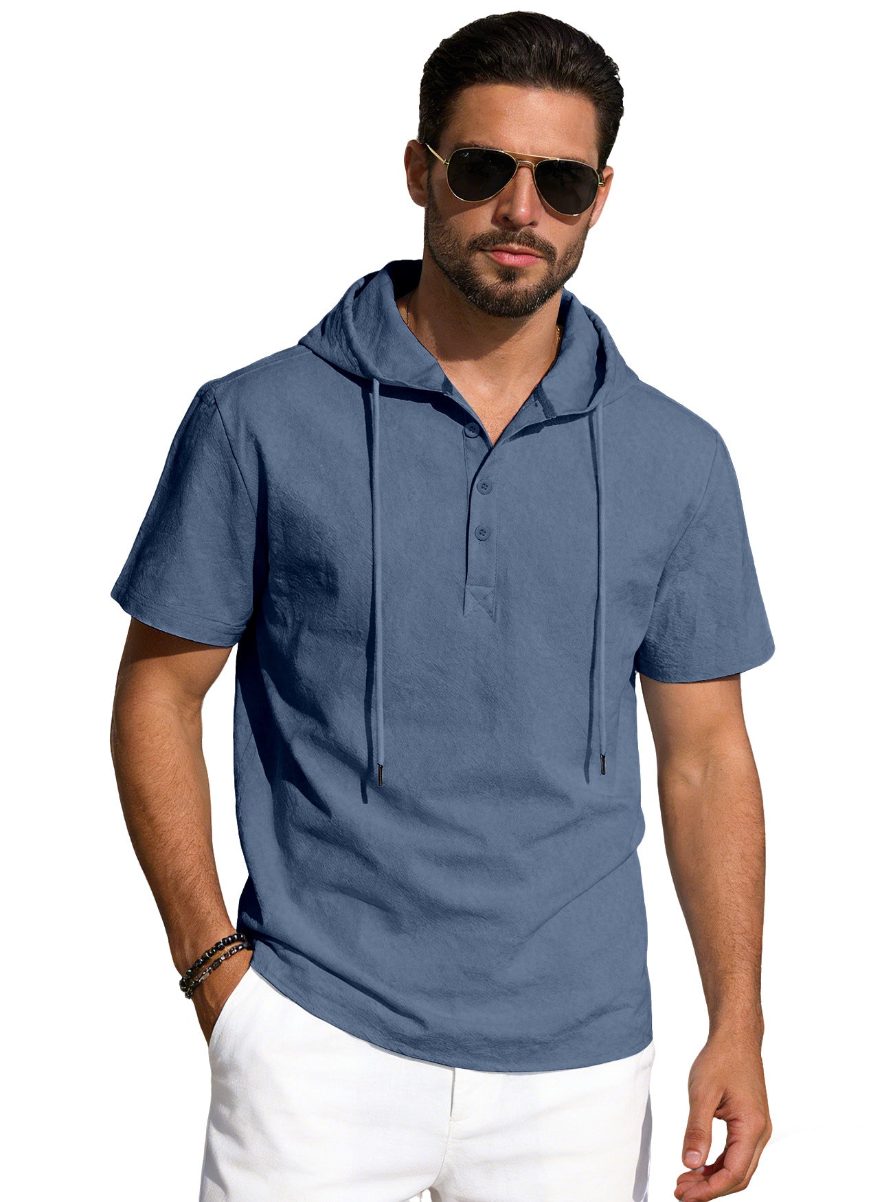 T-shirt à capuche manches courtes en coton pour hommes