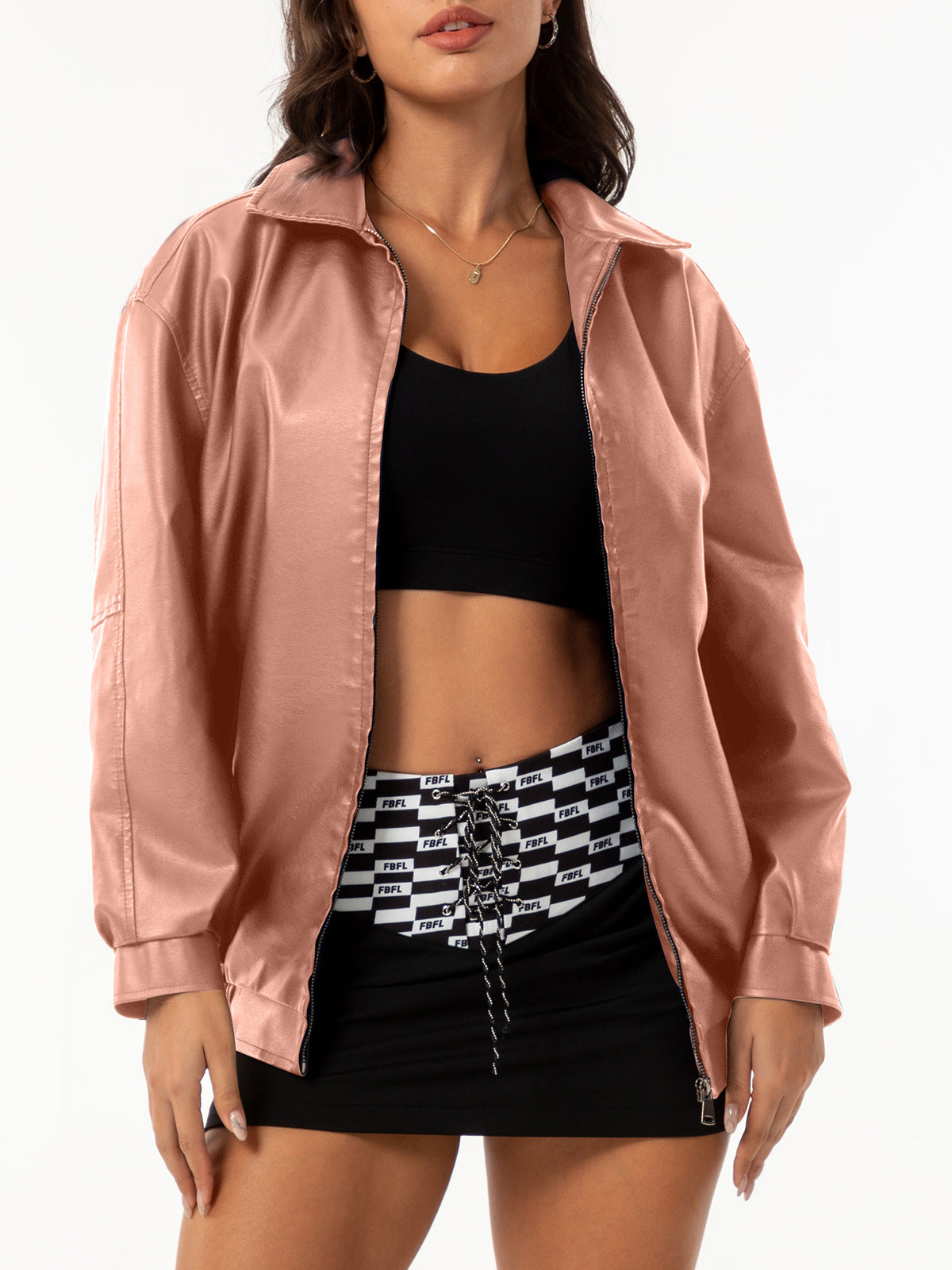 Veste de mode européenne et américaine en cuir souple pour femme