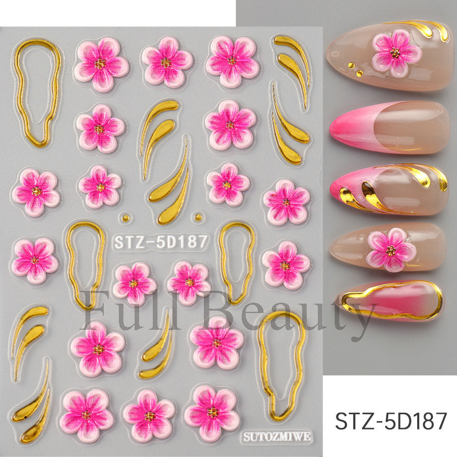 Stickers ongles adhésifs 3D embossé style ins