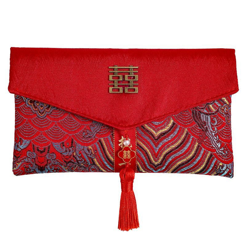 Enveloppe rouge haut de gamme de cadeau de fiançailles Brocade