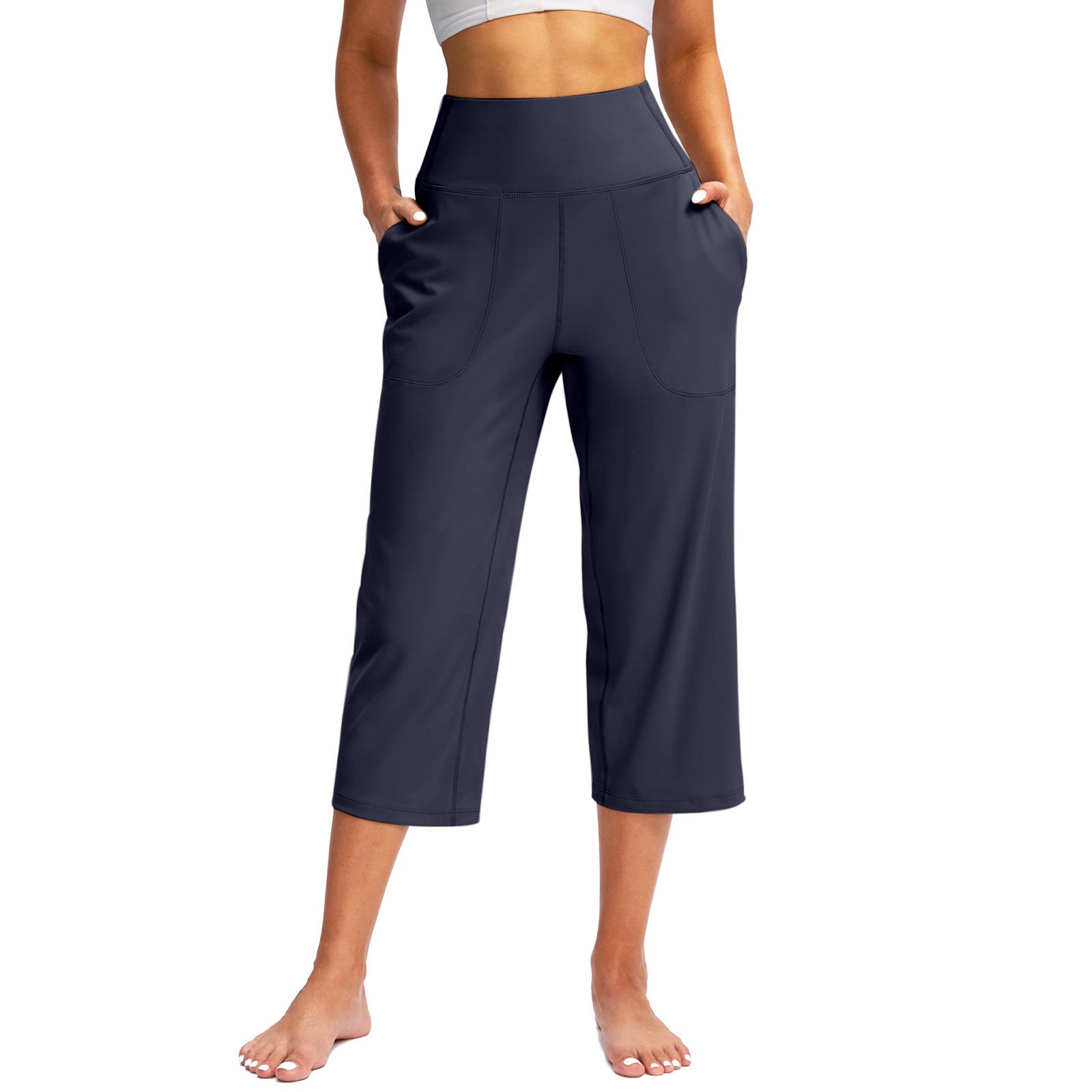 La mode européenne et américaine des femmes Couleur solide Pantalon à large leg avec poches
