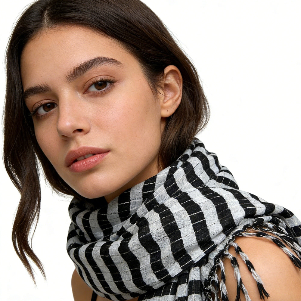 Écharpe carrée blanc noir 2pcs