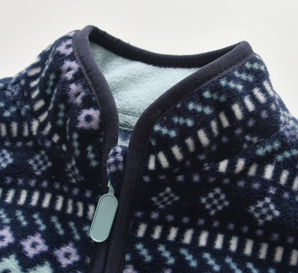 Veste polaire bébé bleu marine rayé long manche long collier