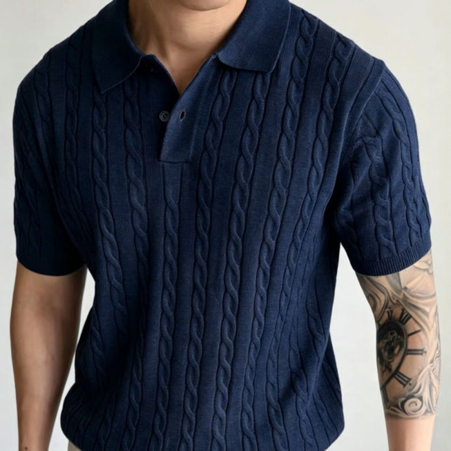 Chemise Polo en tricot de câble Hommes manches courtes T-shirt tricoté casual