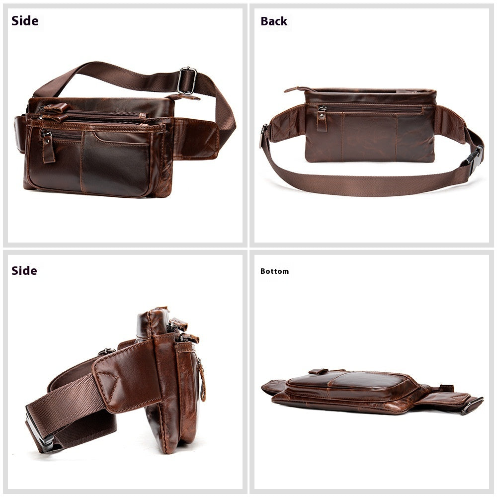 Premier couche Cowhide Casual Sports Cross Corps sac poitrine pour les hommes