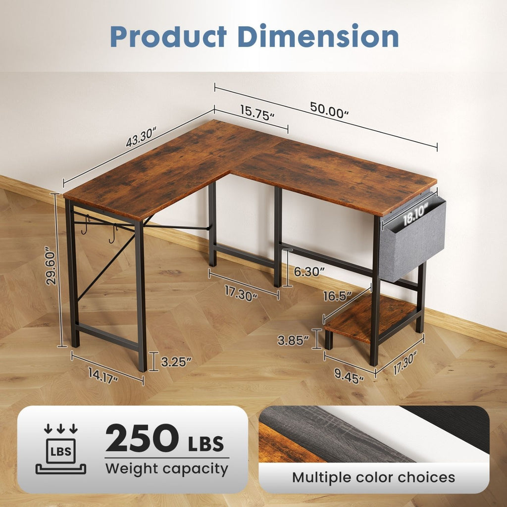L Bureau d'ordinateur en forme avec sac de rangement et porte CPU