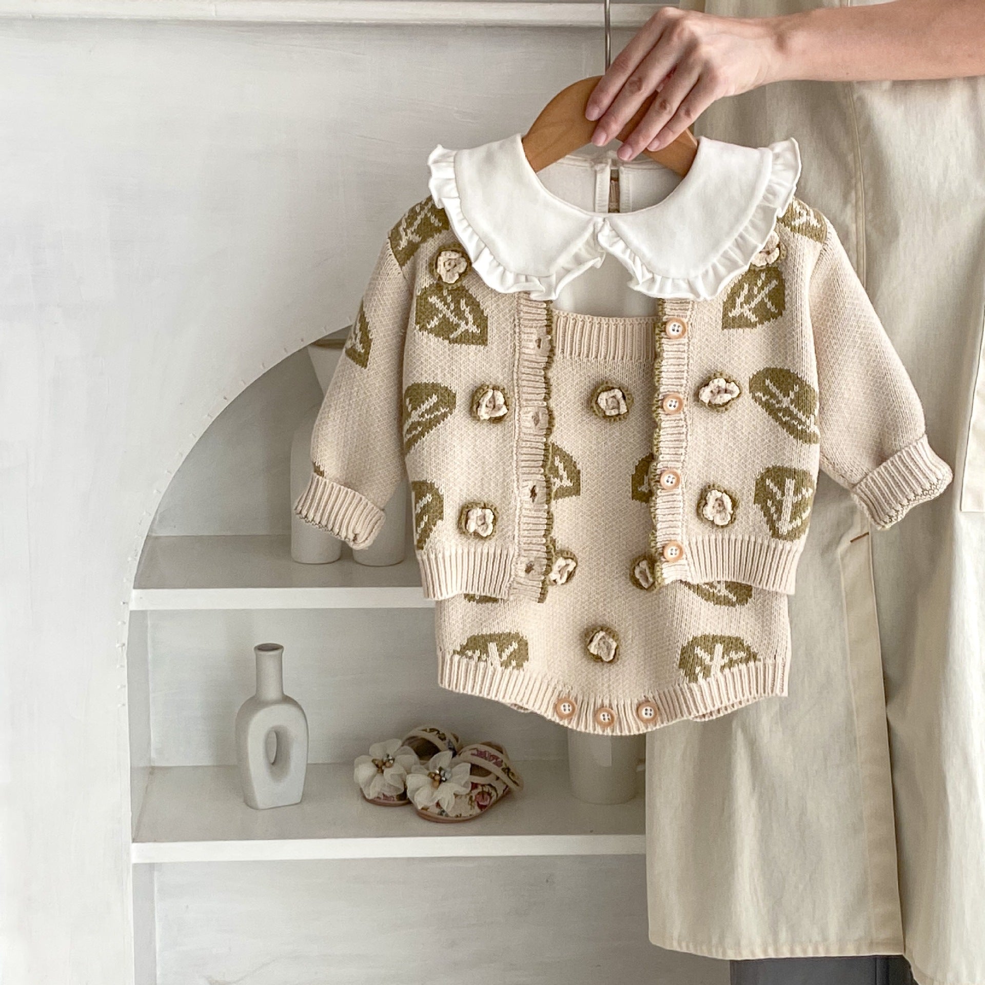 Ensemble de deux pièces de sweater pour enfants Leaf Jacquard