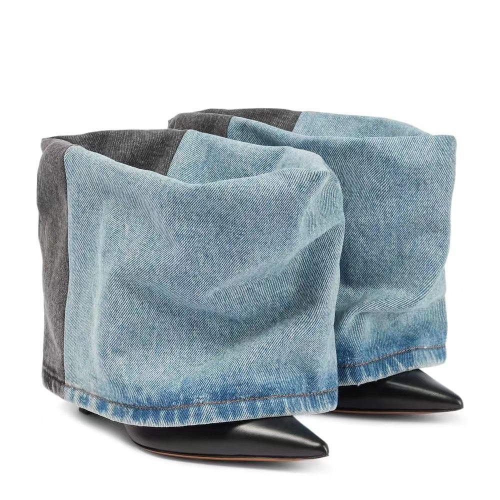 Bottes de denim pointues à talons hauts