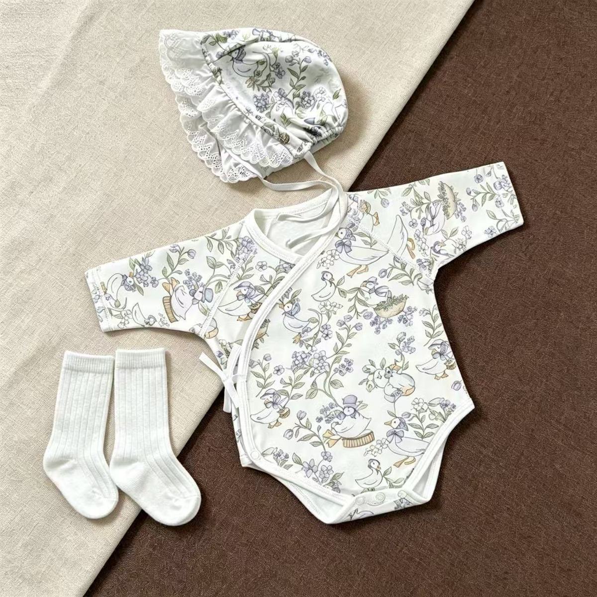 Romper à manches longues en coton pur quatre saisons pour bébés Et
