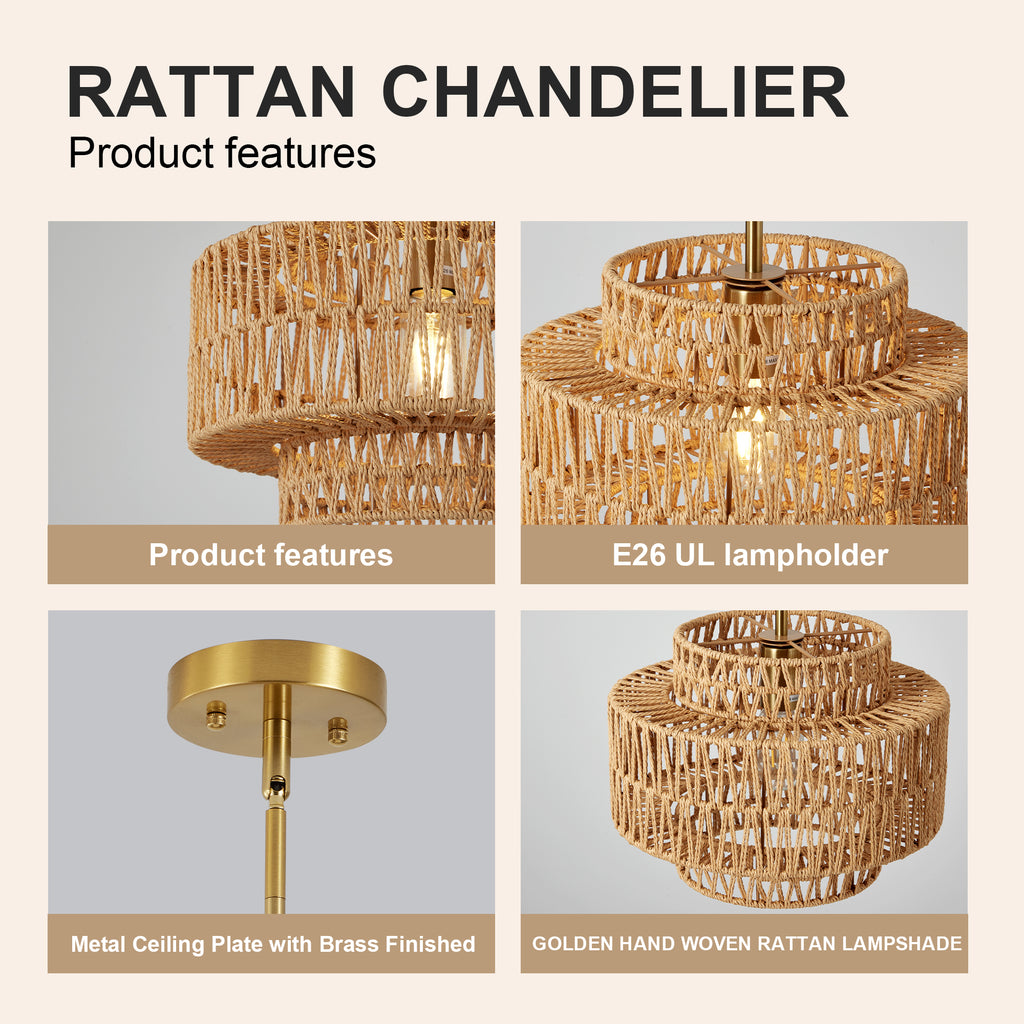 12.6 en Boho Rattan Chandelier luminaire