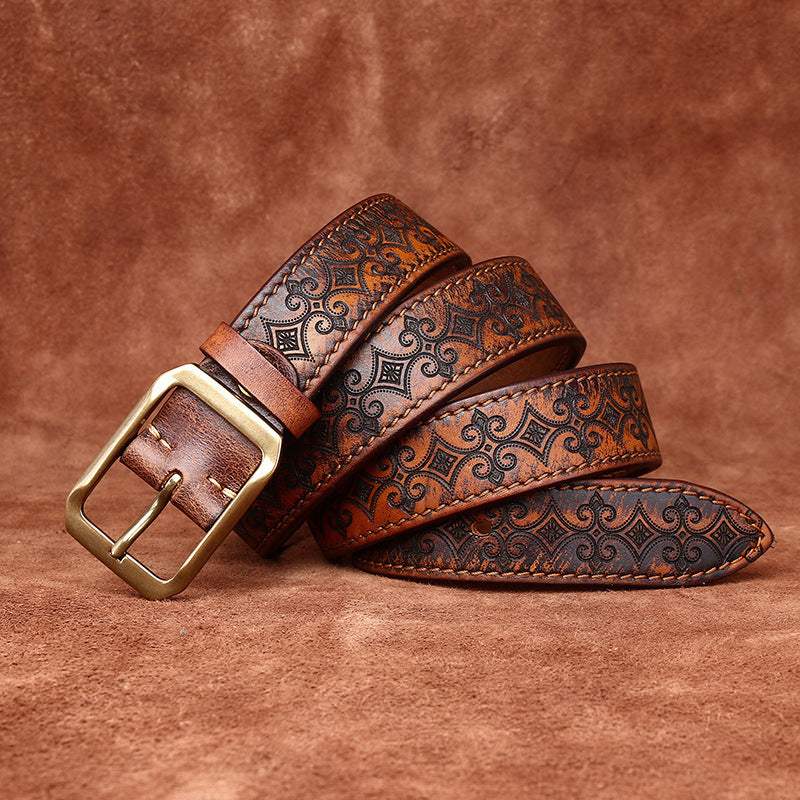 Ceinture en cuir véritable sculptée disponible double face