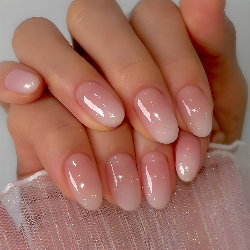 24-Piece courte pression ovale sur les ongles - doux rose-blanc Ombre
