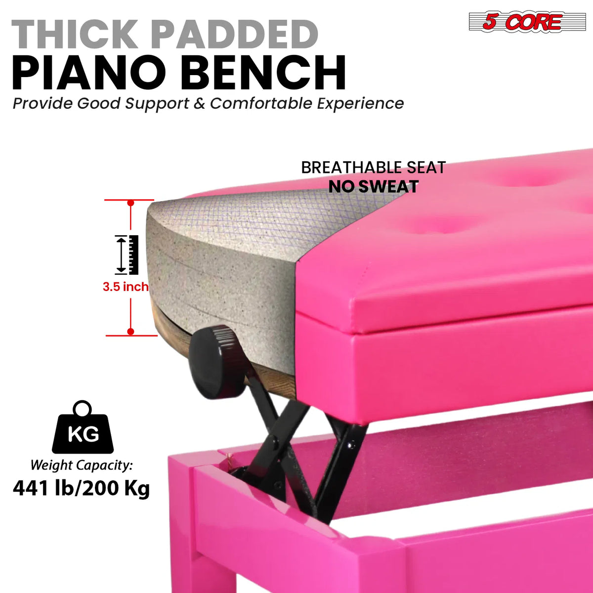 5 Core Duet Piano Banc 3.5 pouce rembourré Tabouret Coussiné Chaise Musicienne en bois lourd w