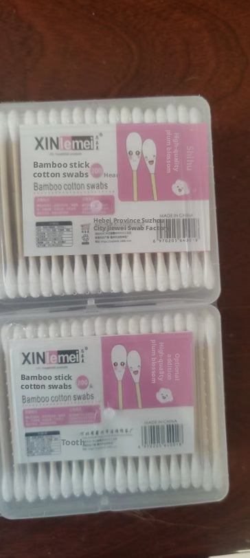 White Bamboo Double-Headed Cotton Swabs - Bamboo + Cotton Absorbent Sticks - 100
