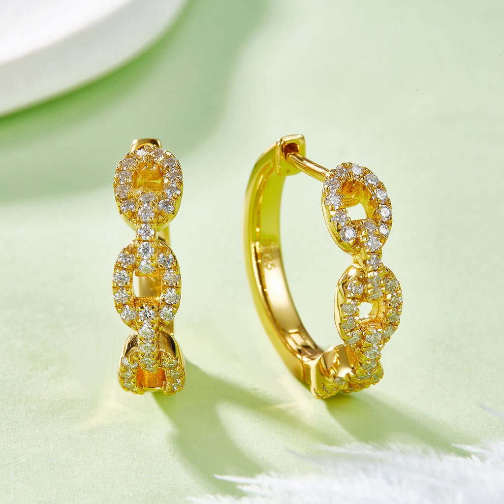 6g 18mm S925 Argent Sterling Chaîne torsadée Lien Boucles d'oreilles Moissanite Pave Huggie Hoops