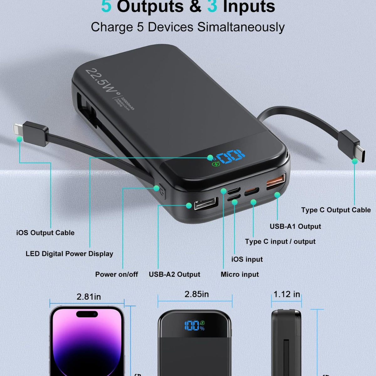 PSE Power Bank fast charging 32000mAh large capacity