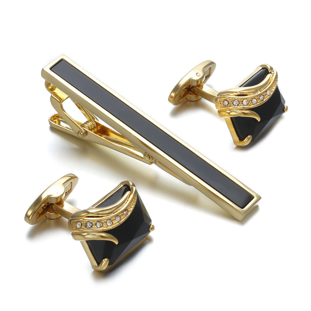 Mode Gentleman Tie Clip Boutons de manchette Or