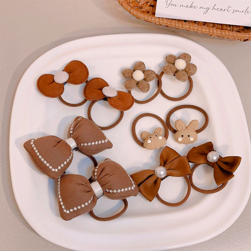 Lait Coffee Color Hair Ties pour les filles - Floral Pattern Bandes de cheveux élastiques Set pour la queue de cheval