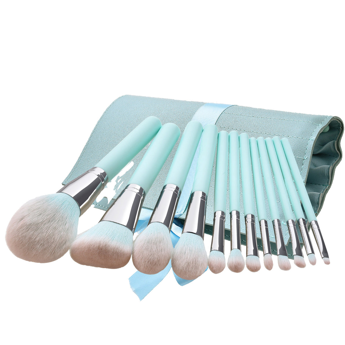 Poignée bleu clair maquillage doux doux cheveux Fondation Eye Shadow Brush