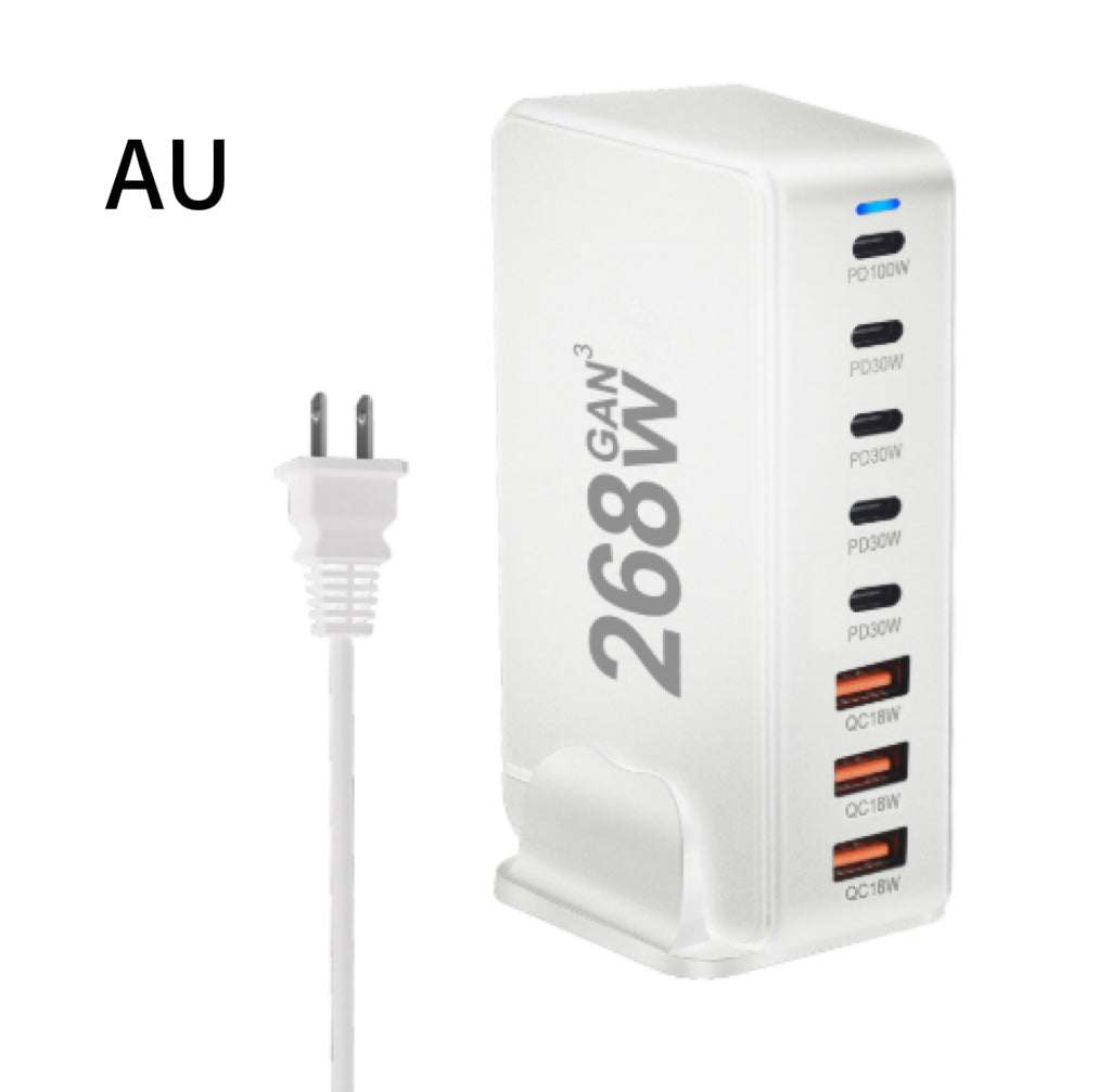 268W Gallium Nitride PD Chargeur de bureau multifonctionnel 5 C3A Adaptateur 8 ports