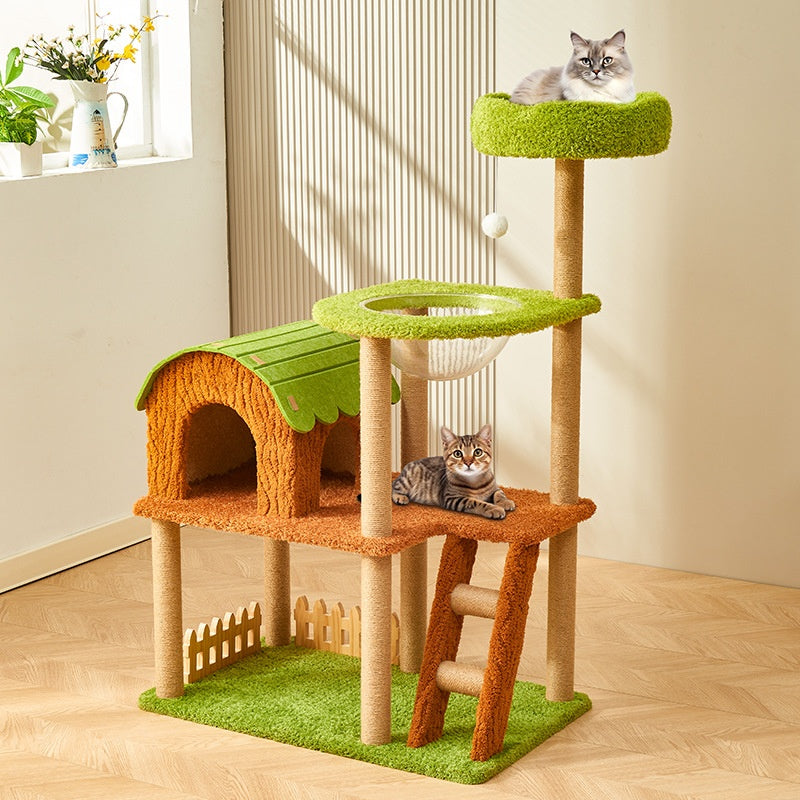 Quatre saisons tout en un arbre de chat avec construit dans lit de chat