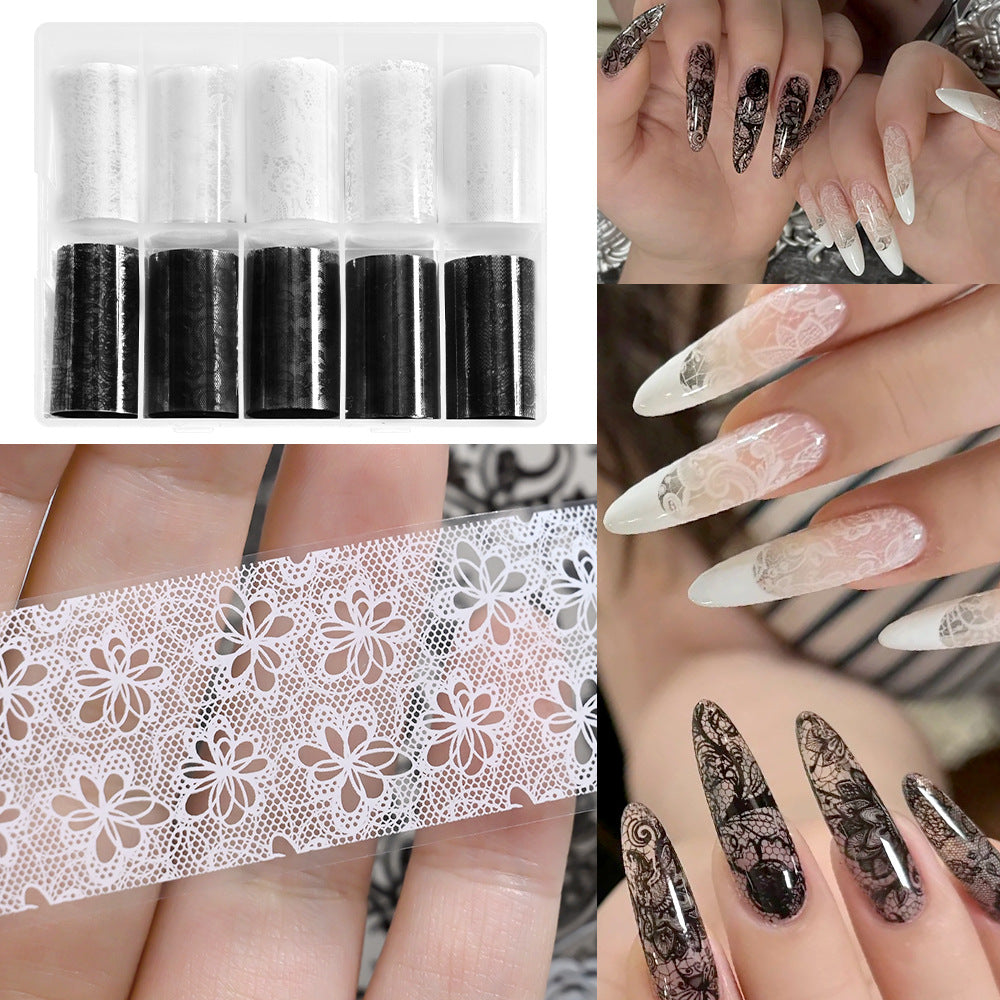 Black and White Lace-pattern Nail Art Transfer Foil