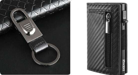 Ancien modèle de fibre de carbone Porte-carte multifonction en cuir pour hommes