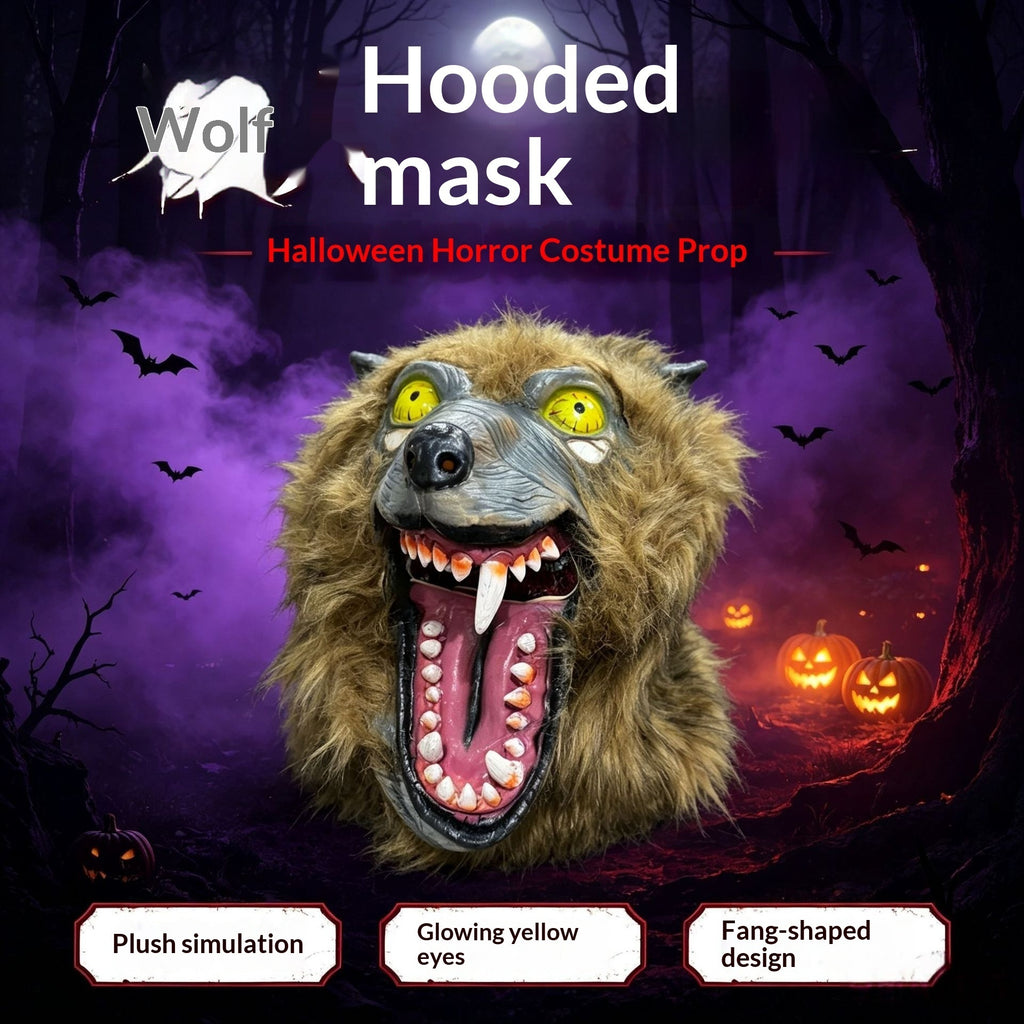 Masque de coiffure de loup-garou avec yeux jaunes et fangs pointus